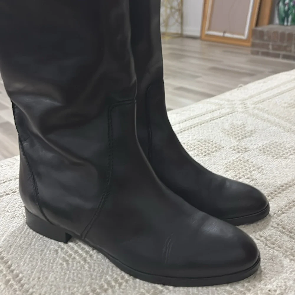J‎ Crew Tall Troy Leather Riding Black Leather Knee-High Boots Size 5.5